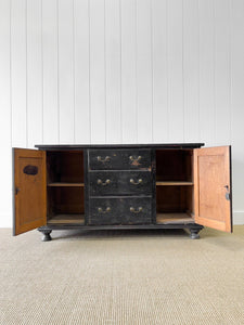 An Ebonized English Country Pine Buffet Sideboard