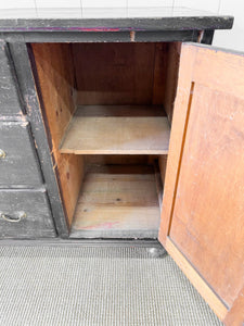 An Ebonized English Country Pine Buffet Sideboard