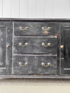 An Ebonized English Country Pine Buffet Sideboard