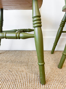 A Pair of 2 Vintage Slatback Chairs in Khaki Green