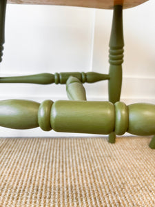 A Pair of 2 Vintage Slatback Chairs in Khaki Green