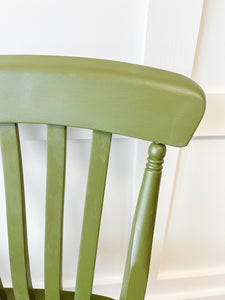 A Pair of 2 Vintage Slatback Chairs in Khaki Green