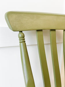 A Pair of 2 Vintage Slatback Chairs in Khaki Green