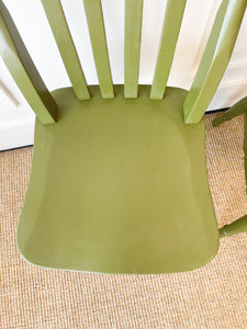A Pair of 2 Vintage Slatback Chairs in Khaki Green