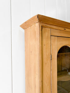 A Narrow Pine 19th Century Cupboard with Glazed Door