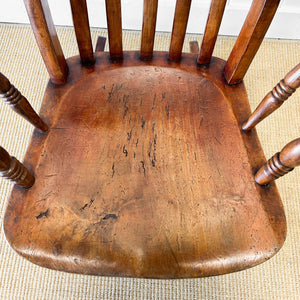 A Victorian Beech Slat Back Windsor Farmhouse Rocking Chair