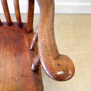 A Victorian Beech Slat Back Windsor Farmhouse Rocking Chair