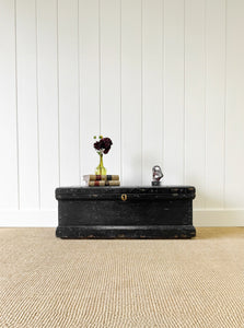 A Black English Pine Tool Box or Coffee Table With Iron Handles c1850