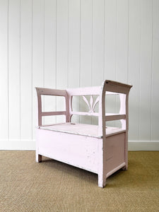 A Light Pink Painted Antique Pine Bench c1890
