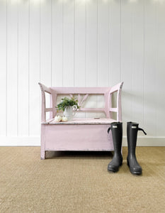 A Light Pink Painted Antique Pine Bench c1890