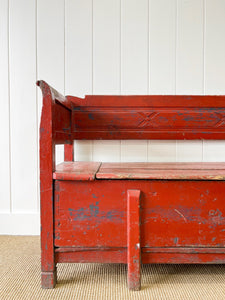 A Good 19th Century Painted Pine Settle or Bench