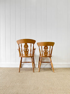 A Set of 6 Vintage English Pine Fiddleback Chairs