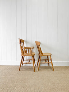 A Set of 6 Vintage English Pine Fiddleback Chairs