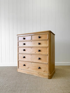 A Large English Pine Chest of Drawers Dresser with Wooden Knobs  c1890