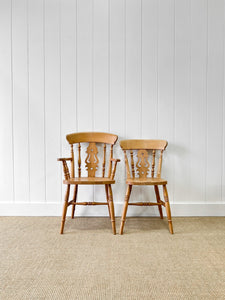 A Set of 6 Vintage English Pine Fiddleback Chairs