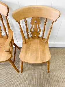 A Set of 6 Vintage English Pine Fiddleback Chairs