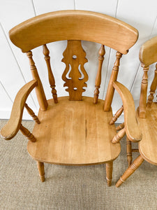 A Set of 6 Vintage English Pine Fiddleback Chairs