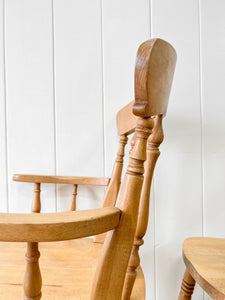 A Set of 6 Vintage English Pine Fiddleback Chairs