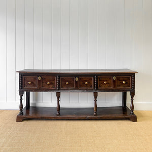 An Antique English 6.5 ft George III English Country Oak Hall Table or Sideboard