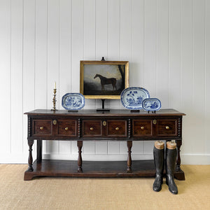 An Antique English 6.5 ft George III English Country Oak Hall Table or Sideboard