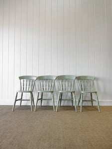 A Vintage Set of 4 Sage Green Spindle Back Chairs
