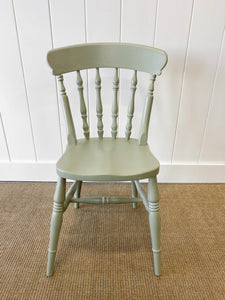 A Vintage Set of 4 Sage Green Spindle Back Chairs