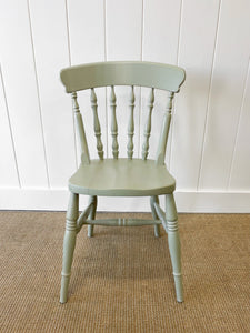 A Vintage Set of 4 Sage Green Spindle Back Chairs