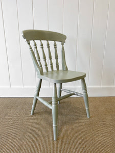 A Vintage Set of 4 Sage Green Spindle Back Chairs