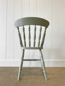 A Vintage Set of 4 Sage Green Spindle Back Chairs