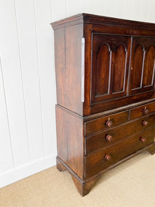 An Exceptional Early 19th Century English Oak Linen Press Housekeepers Cupboard