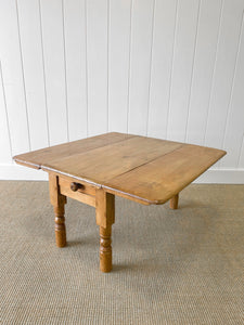 A Diminutive Antique English Country Pine Drop Leaf Coffee Table c1890