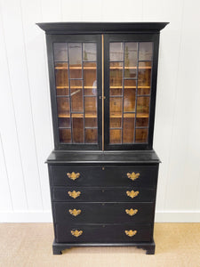 An Early 19th Century Ebonized English Secretary Bookcase
