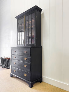An Early 19th Century Ebonized English Secretary Bookcase