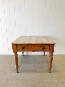 Antique English Country Pine 4ft Dining Table with Drawer c1890