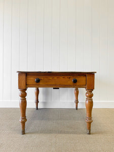 Antique English Country Pine 4ft Dining Table with Drawer c1890