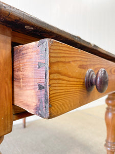 Antique English Country Pine 4ft Dining Table with Drawer c1890
