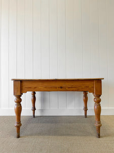 Antique English Country Pine 4ft Dining Table with Drawer c1890