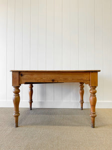 Antique English Country Pine 4ft Dining Table with Drawer c1890