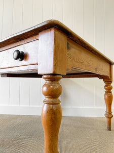 Antique English Country Pine 4ft Dining Table with Drawer c1890