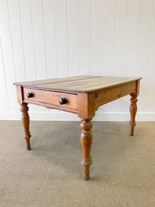 Antique English Country Pine 4ft Dining Table with Drawer c1890