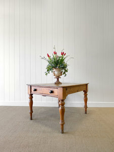 Antique English Country Pine 4ft Dining Table with Drawer c1890