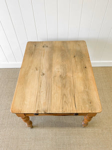 Antique English Country Pine 4ft Dining Table with Drawer c1890