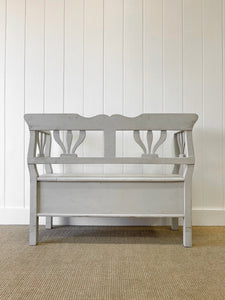 A Soft Grey Painted Antique Pine Bench c1890