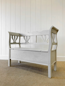 A Soft Grey Painted Antique Pine Bench c1890