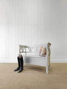 A Soft Grey Painted Antique Pine Bench c1890