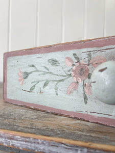 Antique English Country Pine Floral Console Table or Small Desk c1890