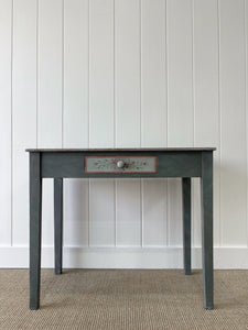 Antique English Country Pine Floral Console Table or Small Desk c1890