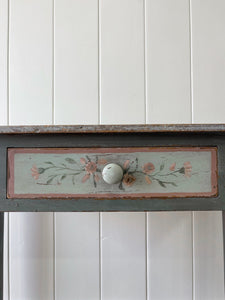 Antique English Country Pine Floral Console Table or Small Desk c1890