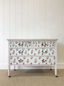 A Lovely Painted Pine Chest of Drawers Dresser on Castors - Tulips!