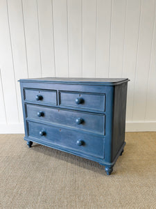 A Navy or Denim Blue English Pine Chest of Drawers Dresser c1890